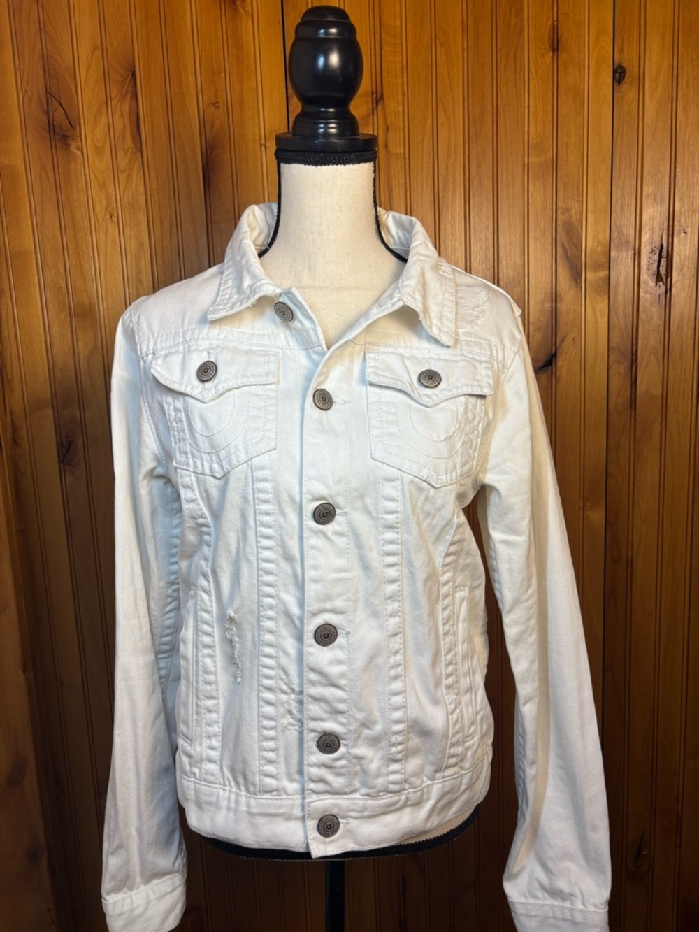 True Religion White Denim Jacket with Button Front, Size XL